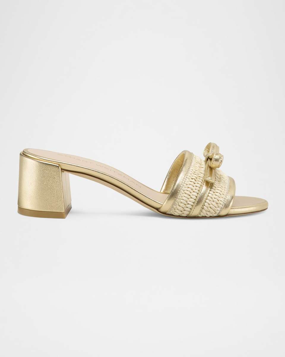 Felicity Raffia Metallic Bow Mule Sandals